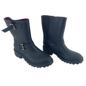 Tommy Hilfiger Navy Blue Rubber Buckle Rain Boots Women's Size 8 Preowned